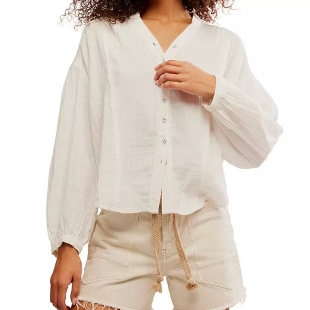 Free People Women's Valley Double Cloth Shirt NWT Small Ivory